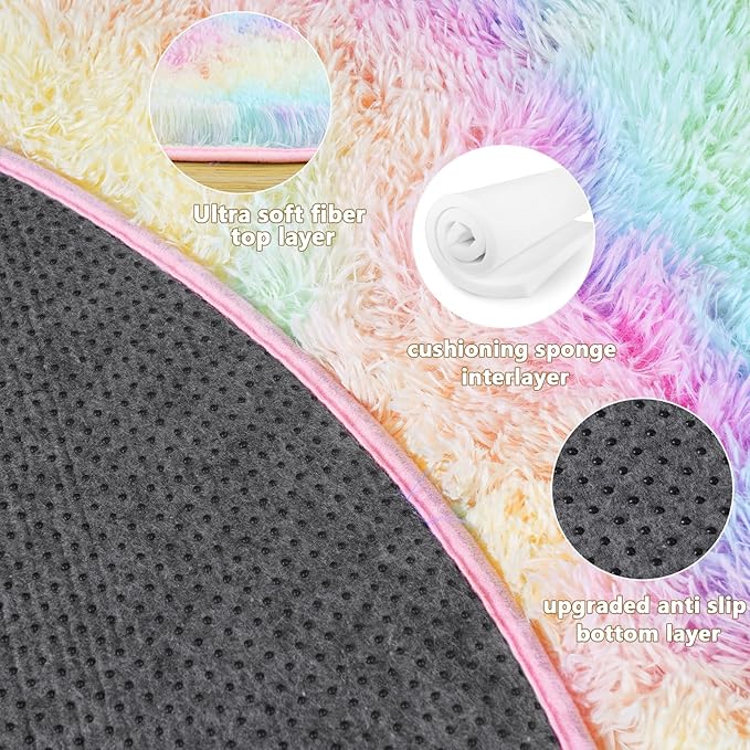 4x4.6 Feet Rainbow Hexagon Rugs for Princess Tent, Ultra Soft Fluffy Hexagon Area Rug for Bedroom, Cute Shag Rugs for Girls Room, Fuzzy Plush Carpet for Kids Room Tent Castle Home Decor