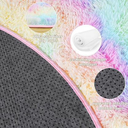 4x4.6 Feet Rainbow Hexagon Rugs for Princess Tent, Ultra Soft Fluffy Hexagon Area Rug for Bedroom, Cute Shag Rugs for Girls Room, Fuzzy Plush Carpet for Kids Room Tent Castle Home Decor