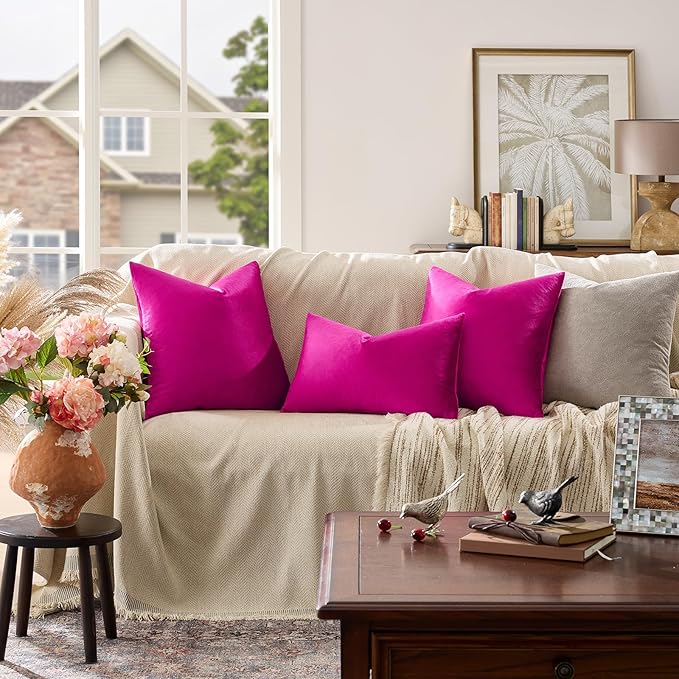 GIGIZAZA 12x20 Hot Pink Pillow Covers Velvet Lumbar Pillow Decorative Throw Pillows Couch Sofa Covers Bedroom Set of 2