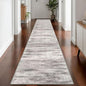 KOZYFLY Modern Abstract Washable Rug Runner 2.6x14 Hallway Rug Runner Non-Slip Soft Kitchen Runner Rugs, Grey/Light Beige/Brown Striped Carpet for Entryway Bathroom