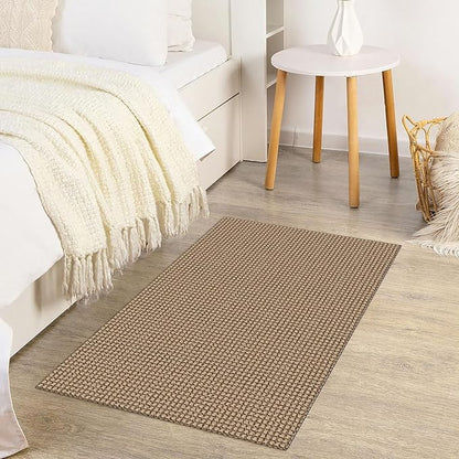 KOZYFLY Indoor Door Mat 2x3 ft Small Area Rugs Washable Front Door Mat Non Slip Rubber Backed Entryway Rug Cotton Entrance Doormat for Front Porch Bathroom Kitchen Bedroom, Tan/Orange/Brown