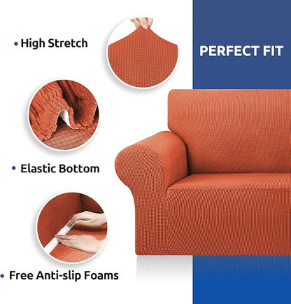 KEKUOU Stretch Oversized Sofa Slipcover 1 Piece Couch Sofa Cover (94"-110") Furniture Protector 4 Seater Sofa with Elastic Bottom for Kids,Pet.Jacquard Checked Pattern Fabric(X Large,Pureed Pumpkin)