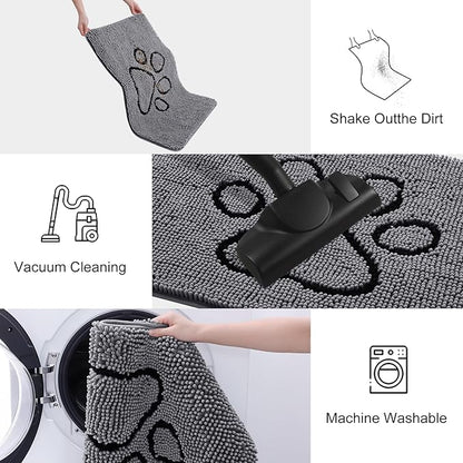 Smiry Dog Door Mat for Muddy Paws, Absorbent Dirt Trapper Non Slip Quick Dry Washable Chenille Mat for Mud Dogs, Entry Rug for Indoor and Outdoor (36x24 Inches, Dark Grey and Black)