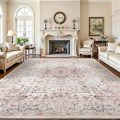 Lofus 8x10 Area Rugs for Living Room, Washable Area Rug, Rugs for Bedroom, Kitchen, Vintage Boho Carpet, Soft Non-Slip, Low Pile Large Area Rug for Office Dining Room, Pink