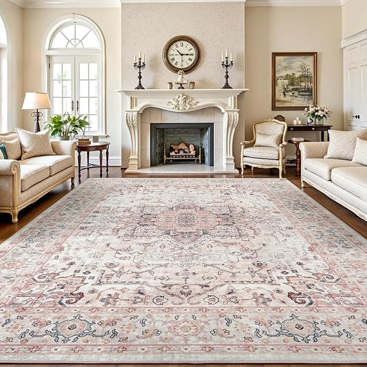 Lofus 8x10 Area Rugs for Living Room, Washable Area Rug, Rugs for Bedroom, Kitchen, Vintage Boho Carpet, Soft Non-Slip, Low Pile Large Area Rug for Office Dining Room, Pink