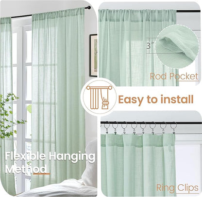BGment Sage Green Linen Curtains 40 Inch Length for Short Kitchen Cafe Windows - Small Drapes Lightweight Country Boho Rustic Decor for Office Over Sink Rod Pocket, 2 Panels Set, 30 X 40 Inch
