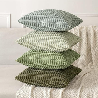 MIULEE Pack of 2 Spring Corduroy Decorative Euro Sham Throw Pillow Covers 24x24 Inch Soft Boho Striped Pillow Covers Modern Farmhouse Home Decor for Summer Sofa Living Room Couch Bed Olive Green