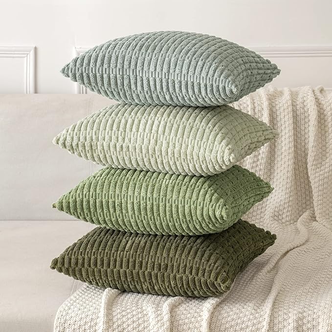 MIULEE Pack of 2 Spring Corduroy Decorative Lumbar Throw Pillow Covers 20x12 Inch Soft Boho Striped Pillow Covers Modern Farmhouse Home Decor for Summer Sofa Living Room Couch Bed Olive Green
