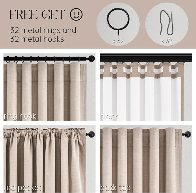 Topfinel 92 inch Long Blackout Curtains 2 Panels Set Neutral Beige Window Drapes 100% Blackout Linen Curtain with Back Tab Rod Pocket Sunlight Blocking Thermal Insulated Panel for Bedroom Living Room