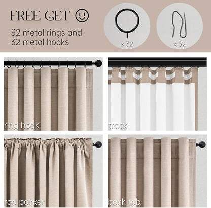102 inch long Linen blackout curtains for tall windows 2 Panels 100% Blackout Linen texture Curtain Window Drapes Back Tab Rod Pocket Room Darkening Thermal Insulated Panel for Bedroom Living Room