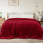 Exclusivo Mezcla King Size Flannel Fleece Blanket, Super Soft Striped Jacquard Bed Blanket, Lightweight Fuzzy Cozy for All Seasons, 90x104 Inches, Deep Red