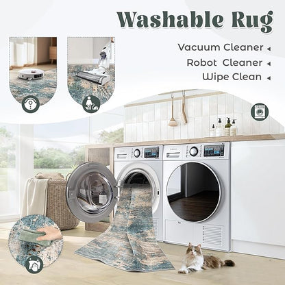 8x10 Area Rugs for Living Room, Washable Modern Abstract Large Area Rug Neutral Soft Non Slip Kids Rug Stain Resistant Indoor Carpet for Bedroom Nursery Dining Room Playroom(GreenBrown, 8'x10')