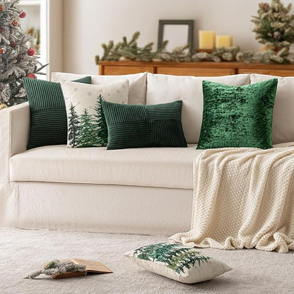 MIULEE Army Green Decorative Lumbar Throw Pillow Covers 12x20 Inch for Couch Bed Sofa Pack of 2 Boho Farmhouse Throw Pillows Soft Cross Corduroy Patchwork Textured Cushion Cases