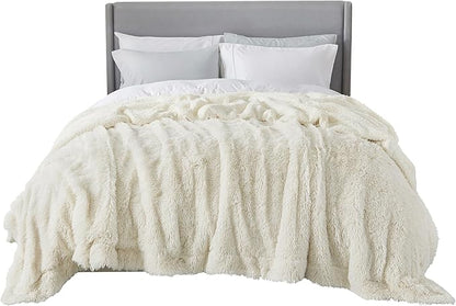 Bedsure GentleSoft Fluffy Cream Blankets Queen Size for Bed, Thick Sherpa Faux Fur Fleece Fuzzy Plush Winter Warm Heavy Soft Full Queen Blankets, Bedroom Decor Cream Gifts Cozy Gifts for Women, 90x90