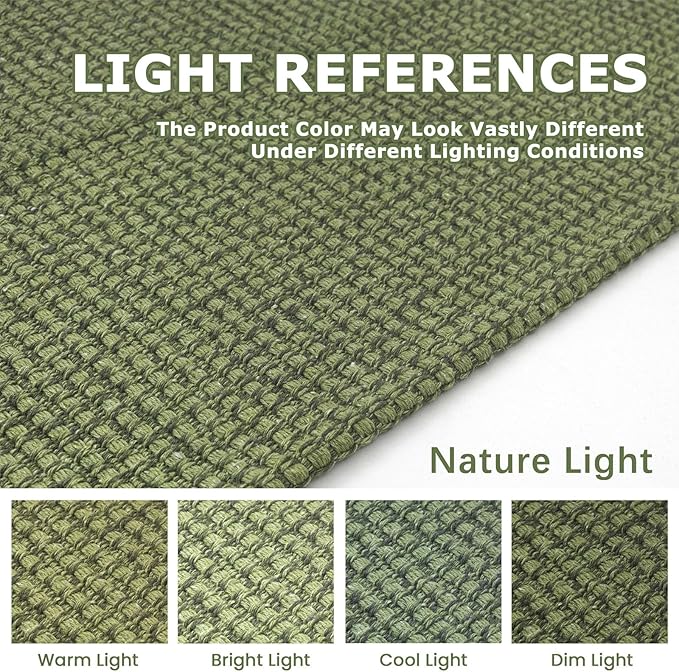 KOZYFLY Washable Area Rug 5x7 ft Rubber Backed Non Slip Rugs for Living Room Braided Cotton Bedroom Rug Woven Office Rugs Indoor Floor Carpets for Dining Bedroom Living Room, Bright Green/Earthy Green