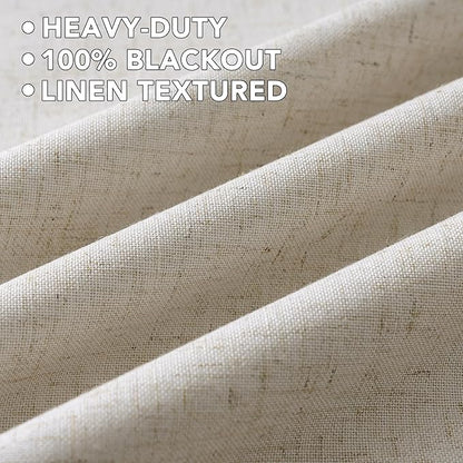 H.VERSAILTEX Linen Curtains 100% Blackout Curtains for Bedroom 102 inch Long Full Light Blocking Nature Linen Blended Window Curtains for Living Room Nickel Grommet (2 Panels, Heathered Linen)