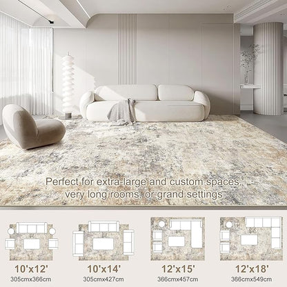 UERMEI 10x12 Area Rug Living Room Rugs - Washable Neutral Modern Abstract Soft Thin Large Rug Indoor Floor No Slip Rug Carpet for Bedroom Under Dining Table Home Office Decor - Golden Grey