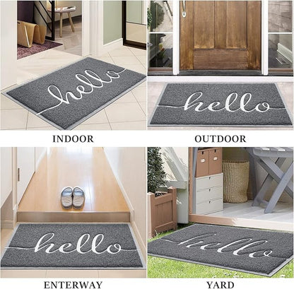 BeneathYourFeet Door Mat (32"x20",Grey), Welcome Mat Low Profile Front Doormat Indoor Outdoor Door Non Slip Rugs for Entryway, Patio, High Traffic Areas