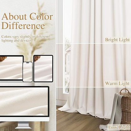 Ivory 100% Blackout Linen Curtains 63 Inch Length 2 Panels Set for Living Room Bedroom Back Tab Thermal Insulated Black Out Drapes Room Darkening Farmhouse Style for Bedroom Window Curtains 52x63
