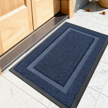 OLANLY Front Door Mat Indoor Outdoor Entrance, Waterproof All-Season, All-Weather Doormat, Sturdy Natural Rubber, Fade Resistant, Low Profile, Easy Clean Patio Porch Entryway Mat, 23.5x15.5, Blue