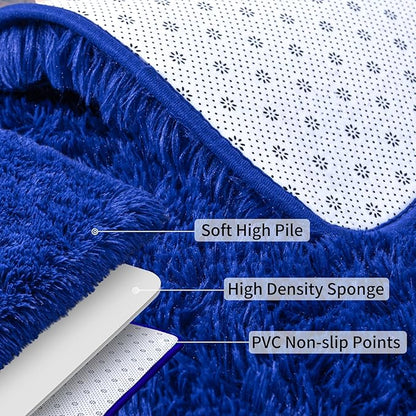 Soft Runner Rugs for Bedroom Hallways, 2 Packs 2x6 Royal Blue Fluffy Shag Throw Area Rug Non Slip for Bedside Dorm, Long Shaggy Furry Carpet for Nursery Living Room