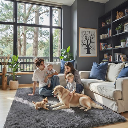 Rugs for Bedroom 4x6, Alfombras para Salas Shag Large Plush Soft Area Rug, Shaggy Carpets for Livingroom, Kids Boys Girls Home Decor Aesthetic(Dark Grey, 4 x 6)