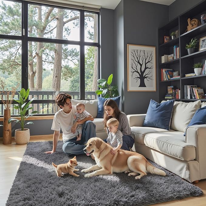 Rugs for Living Room 6x9, Alfombras para Salas Shag Large Plush Soft Area Rug, Shaggy Carpets for Bedroom, Kids Boys Girls Home Decor Aesthetic (Dark Grey, 6 x 9 Feet)