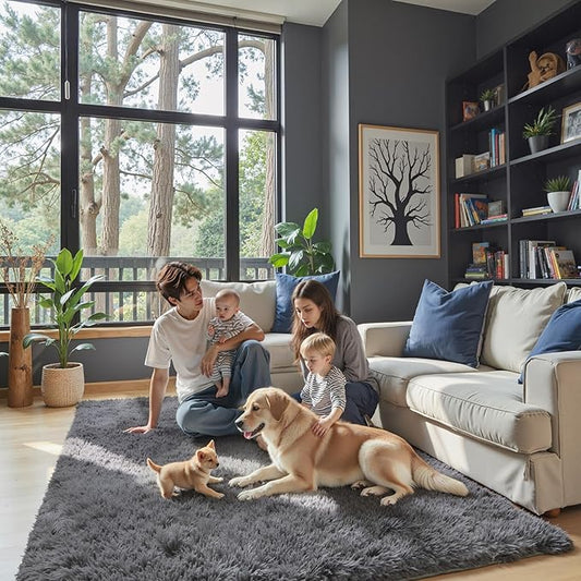 3x5 Rug, Bedside Preppy Dorm Area Rug, College Essentials Small Carpets for Bedroom, Anti Slip Grey Living Room Rugs Home Decor (Dark Grey, 3x5 Feet)