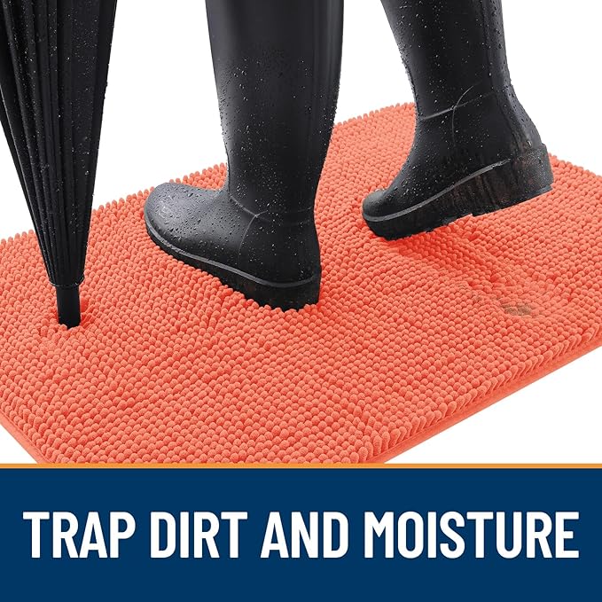OLANLY Dog Door Mat for Muddy Paws 47x17, Absorbs Moisture and Dirt, Absorbent Non-Slip Washable Doormat, Quick Dry Chenille Mud Mat for Dogs, Entry Indoor Entryway Carpet for Inside Floor, Coral