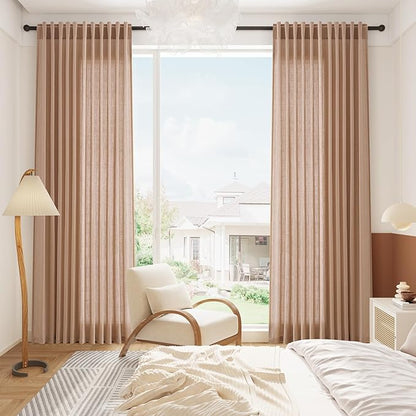 Nanspring Peach Linen Curtains 84 inches Long for Living Room Back Tab Luxury Light Filtering Privacy Sheer Curtain Modern Farmhouse Decor Boho Cotton Textured Gauze Drapes for Bedroom 2 Panels