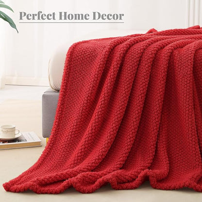 Whale Flotilla King Size Fuzzy Fleece Blanket for Bed, 90x104 Inch Fluffy Warm Soft Jacquard Blankets for All Season, Lightweight and Cozy, Red