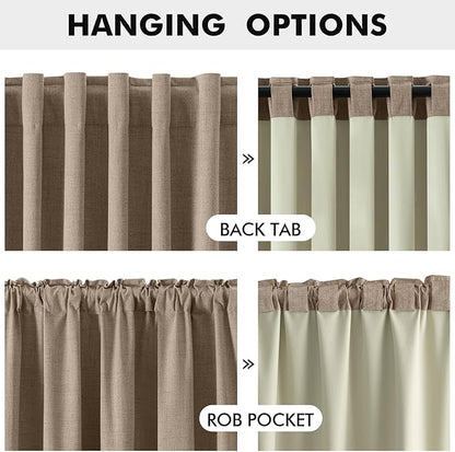 MIULEE 100% Blackout Linen Curtains for Bedroom, Brown Solid Luxury Decor Thermal Insulation Room Darkening Drapes for Living Room Nursery Back Tab Rod Pocket 42 x 63 Inches, 2 Panels
