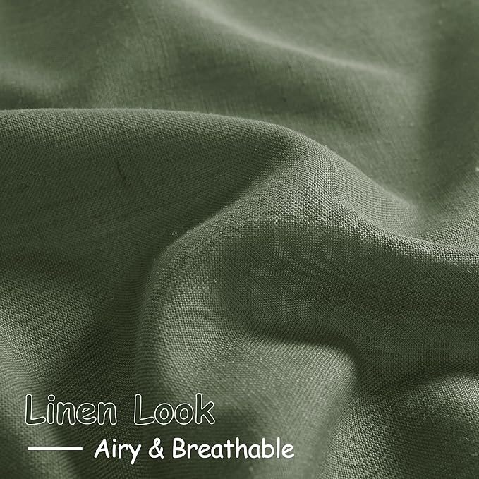 Olive Green Linen Curtains 102 Inches Long for Living Room 2 Panel Set Back Tab Rod Pocket Semi Sheer Curtains Light Filtering Burlap Extra Long Drapes Boho Farmhouse Decor for High Window 40x102