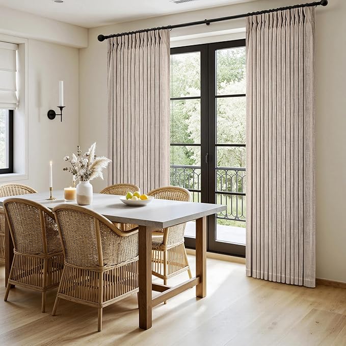 MIULEE Pinch Pleated Linen Curtains 96 Inches Long 2 Panels for Living Room Bedroom, Linen Texture Memory Trained Drapes Pinch Pleat Back Tab Rustic Farmhouse Window Curtains with Hooks&Rings, Taupe