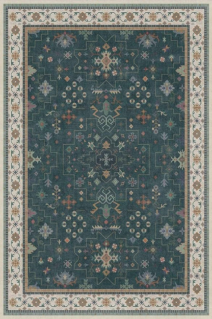 Hazo Haus Dark Green 4x6 Living Room Rug - Modern Vintage Boho Floral Forest, Washable Low Pile Non-Slip Area Rugs for Door Mat Entrance, Mudroom, Kitchen, Bedroom Beside Bed, Office