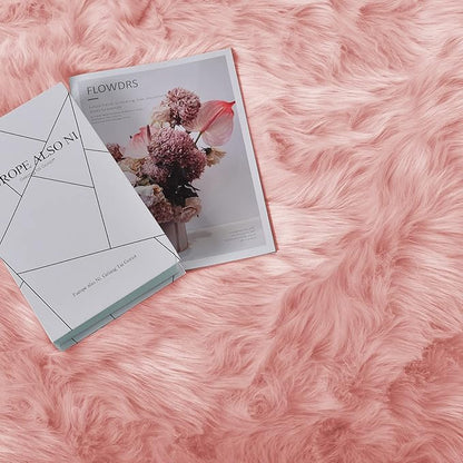 Goolela Pink Fur Rug for Bedroom Sheepskin Rug 2x6 Fluffy Runner Rug Dorm Fuzzy Furry Cute Shag Rug Decor Washable Sheepskin