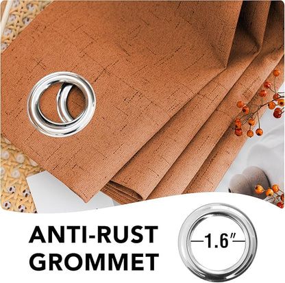 H.VERSAILTEX 100% Blackout Curtains for Bedroom Thermal Insulated Linen Textured Curtains Heat and Full Light Blocking Drapes Living Room Curtains 2 Panel Sets, Orange, 52x96 Inch