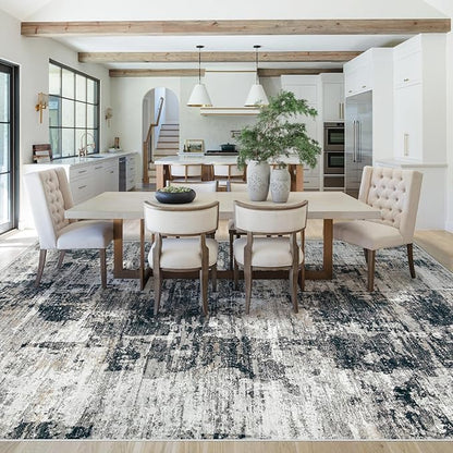 XLUEZ 8x10 Area Rugs for Living Room, Washable Modern Abstract Large Area Rug Neutral Soft Non Slip Kids Rug Stain Resistant Indoor Carpet for Bedroom Nursery Dining Room Playroom(BlackGrey, 8'x10')