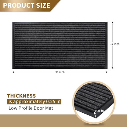Yimobra Front Door Mat Outdoor Indoor Entrance, 100% Waterproof All-Season All Weather Doormat, Welcome Matt Outside Entry, Non Slip, Low Profile, Heavy Duty Patio Porch Floor Mats,36 x 17,Grey