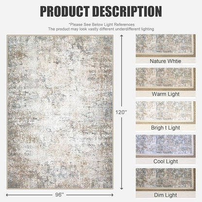 8x10 Area Rug Living Room Rug: Washable Modern Abstract Soft Thin Rug Indoor Floor No Slip Stain Resistant Carpet for Bedroom Dining Room Farmhouse Nursery Home Office - Brown Grey