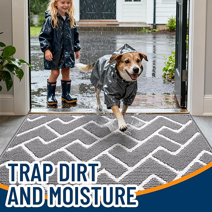 OLANLY Front Door Mat, Non-Slip Rubber Backing, Dirt Resistant and Absorbent, Washable, Easy to Clean Low-Profile Indoor Doormat for Back Door, Entryway, Inside Entrance, 59x23, Grey