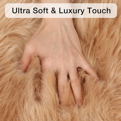 duduta Beige Faux Sheepskin Throw Rug 2x3 ft, Small Fluffy Shag Fur Rug for Bedroom Kids Room Dorm Decor Chair Covers Non Slip