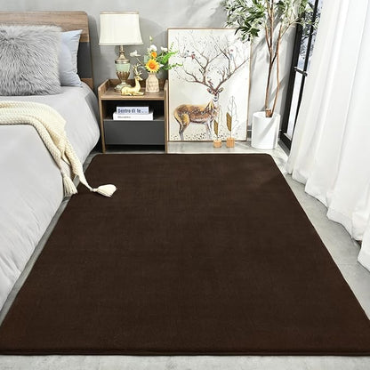 Amearea Large Modern Area Rugs for Bedroom Living Room, 6x9 Feet Brown Thickened Memory Foam Rug, Fluffy Indoor Washable Rugs Non Slip Minimalist Carpet for Boys Girls Dorm Nursery Room Decor