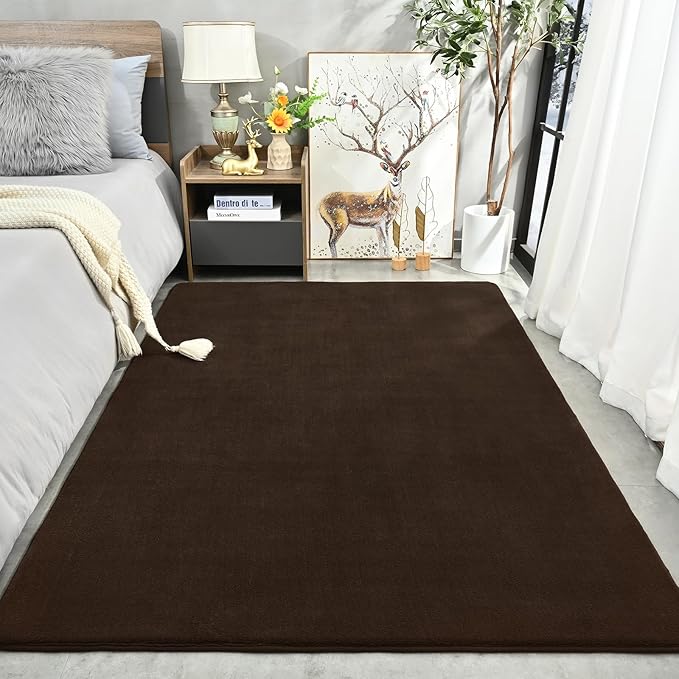 Amearea Large Modern Area Rugs for Bedroom Living Room, 5x8 Feet Brown Thickened Memory Foam Rug, Fluffy Indoor Washable Rugs Non Slip Minimalist Carpet for Boys Girls Dorm Nursery Room Decor
