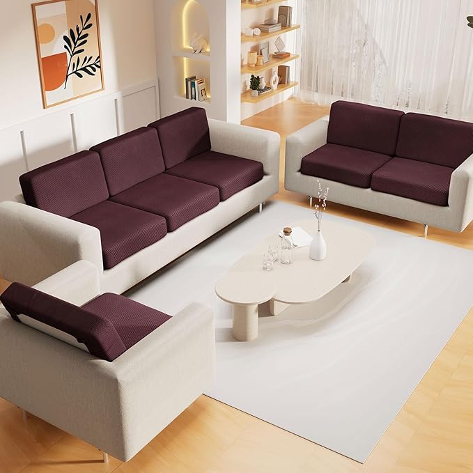 hyha Waterproof Sectional Couch Covers, Non Slip Sofa Couch Cushion Covers L Shape, Thick Stretch Jacquard Fabric, Washable Sofa Slipcovers with Elastic Bottom (1 Piece for Chaise XL, Chocolate)