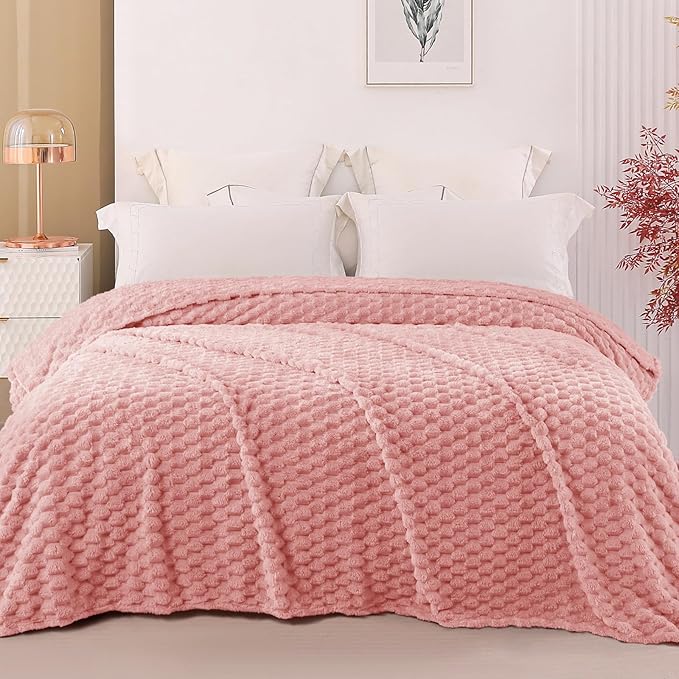 Exclusivo Mezcla Fleece Twin Blanket for Bed, Extra Large Fuzzy Dusty Pink Bed Blankets, Soft Cozy Plush Sofa Throws for All Seasons, 60x80 Inches