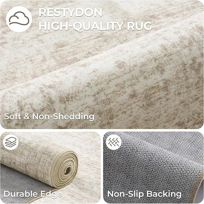 Kitchen Runner Rug Non Slip - 2.5 x 8 Runners for Hallways, Entryway, Bedroom, Washable Runner Rugs for Bathroom, Laundry Room, Low Pile Soft Vintage Area Rug(2.5'x8', Beige/Ivory)