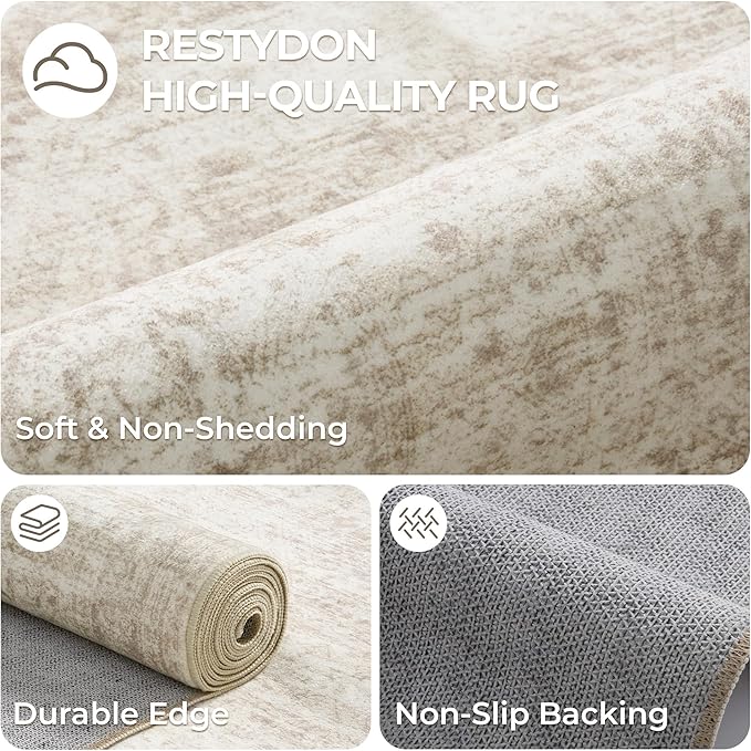 2x7 Runner Rug Non Slip, Thin Entryway Washable Rug for Entryway, Runners for Hallways, Low Pile Vintage Abstract Soft Rugs for Living Room, Kitchen, Bedroom(2'x7', Beige/Ivory)