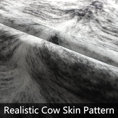 AROGAN Western Decor Faux Fur Cowhide Rug, 6 x 7 Feet Premium Animal Skin Cow Hide Rug, Sturdy Cow Print Rugs for Wall Decor, Western Floor Carpet for Bedroom Living Room, Black and Grey