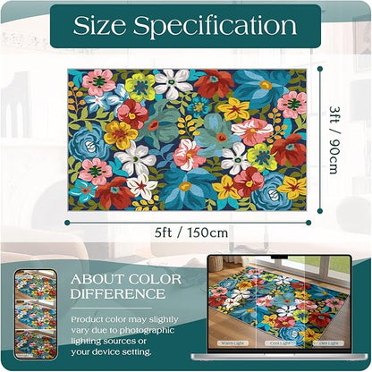 3x5 Boho Entry Rug - Small Washable Indoor Outdoor Mats for Front Door Non-Slip Porch Rug Spring Summer Colorful Floral Throw Rugs for Living Room Bedroom Entryway Kitchen Office Porch Decor